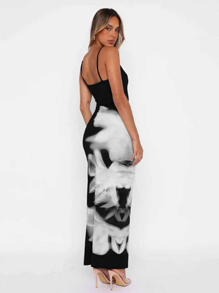Suzanne – Abstract bloom – Bodycon maxi dress-10174853873991-Ivory Ombre