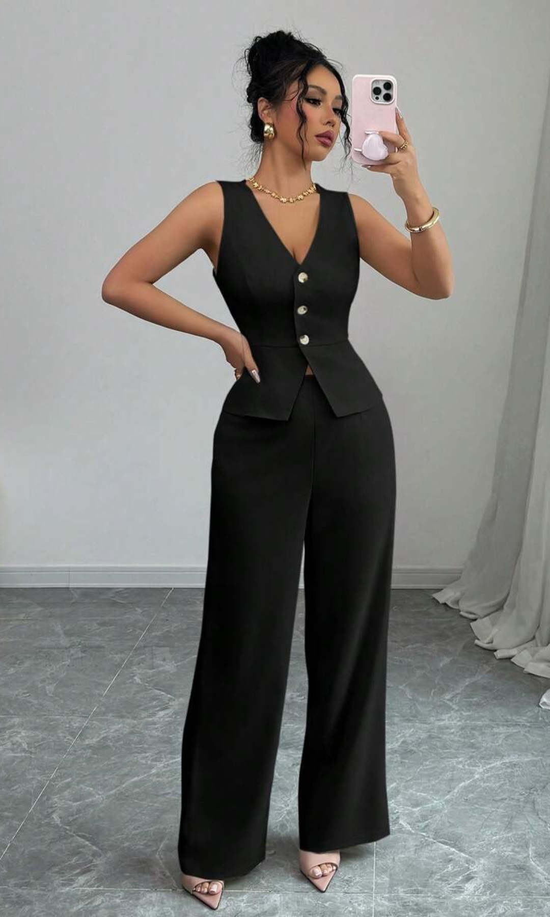 Valciane – Tailored elegance – Sleeveless suit set-10174848860487-Ivory Ombre