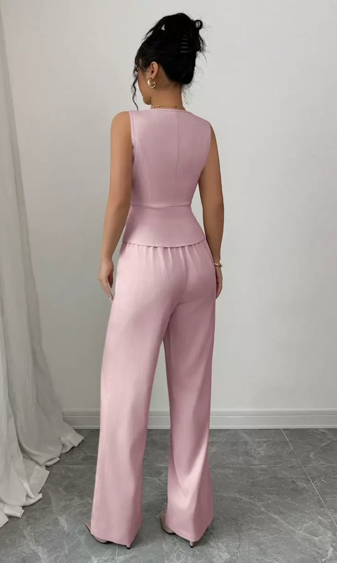 Valciane – Tailored elegance – Sleeveless suit set-10174848860487-Ivory Ombre
