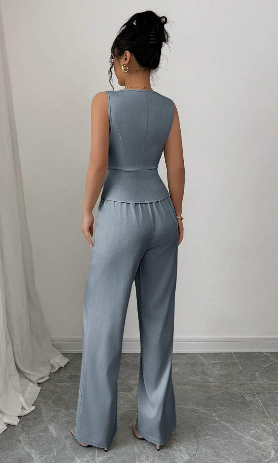 Valciane – Tailored elegance – Sleeveless suit set-10174848860487-Ivory Ombre