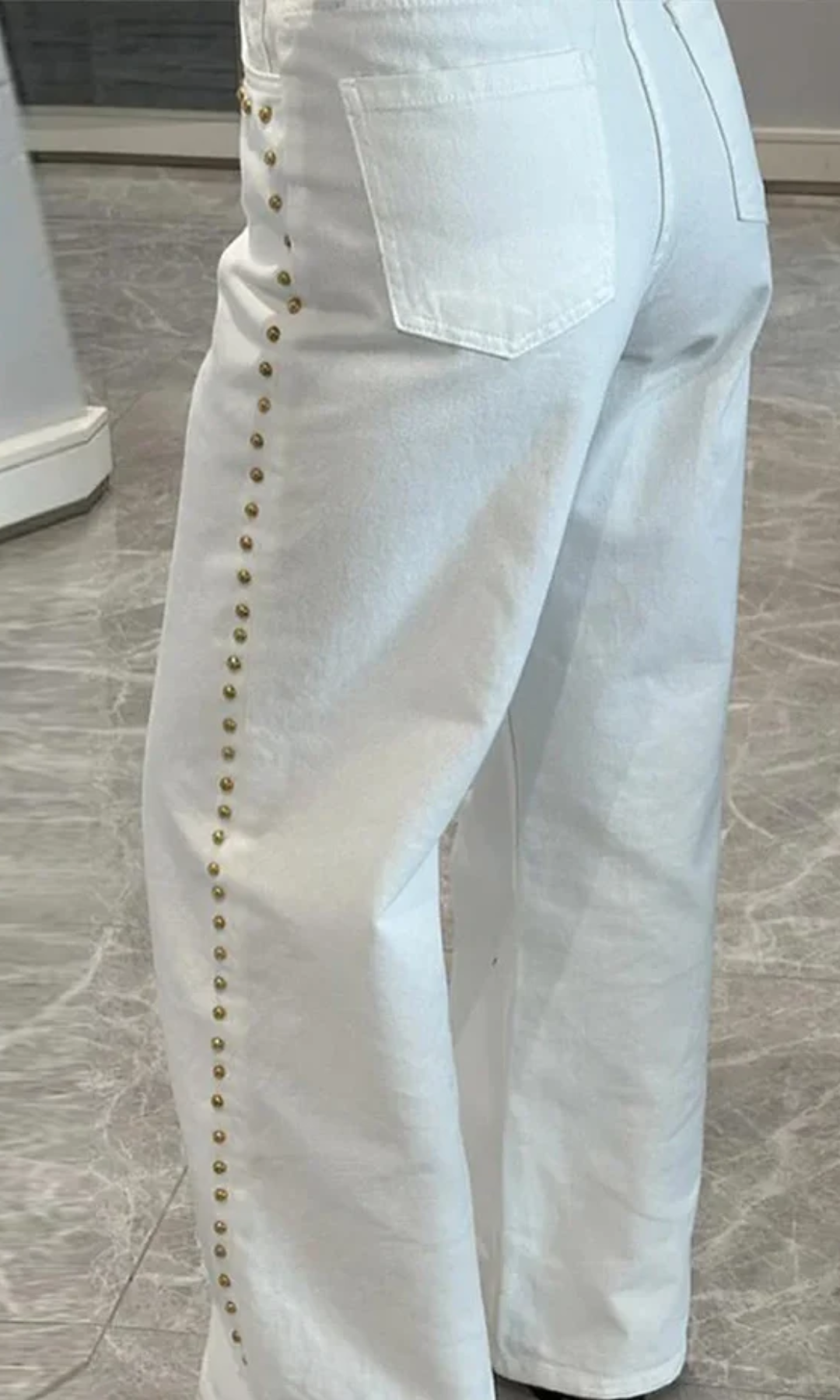 Valdenza – Gold stud trim – Straight leg jeans-10174848172359-Ivory Ombre