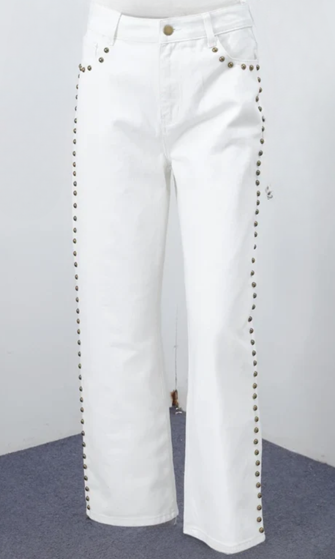 Valdenza – Gold stud trim – Straight leg jeans-10174848172359-Ivory Ombre
