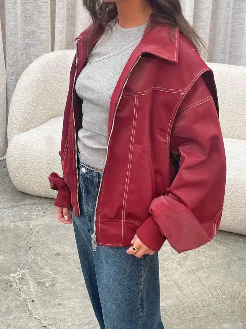 Valentina – Glossy vegan leather – Bomber jacket-10174772183367-Ivory Ombre