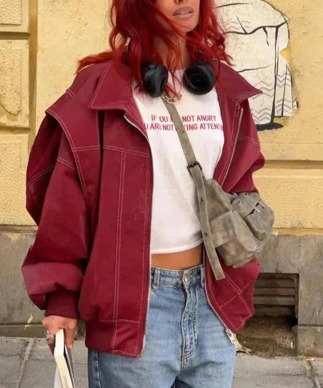 Valentina – Glossy vegan leather – Bomber jacket-10174772183367-Ivory Ombre