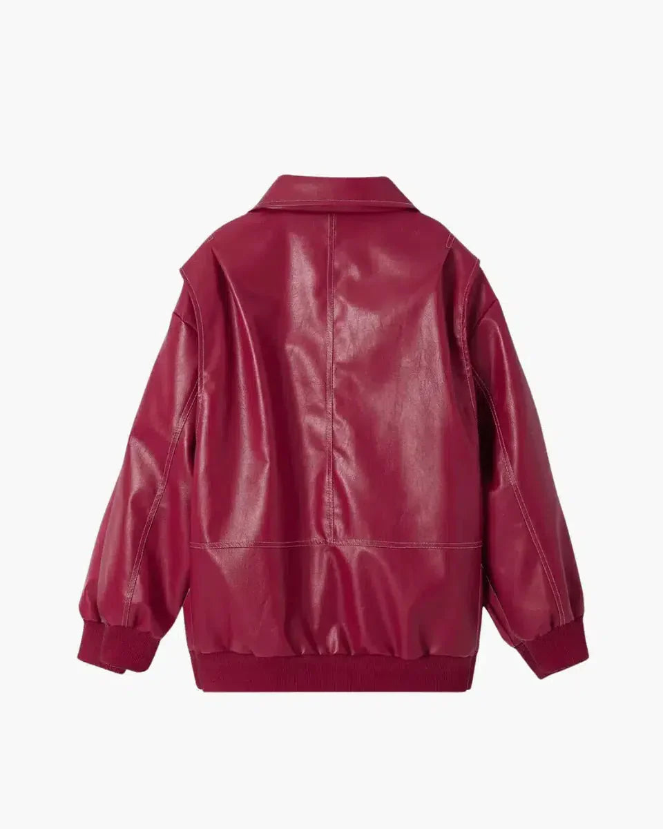 Valentina – Glossy vegan leather – Bomber jacket-10174772183367-Ivory Ombre