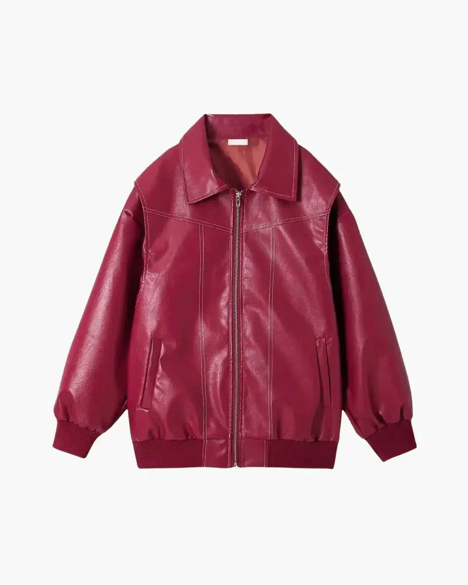 Valentina – Glossy vegan leather – Bomber jacket-10174772183367-Ivory Ombre