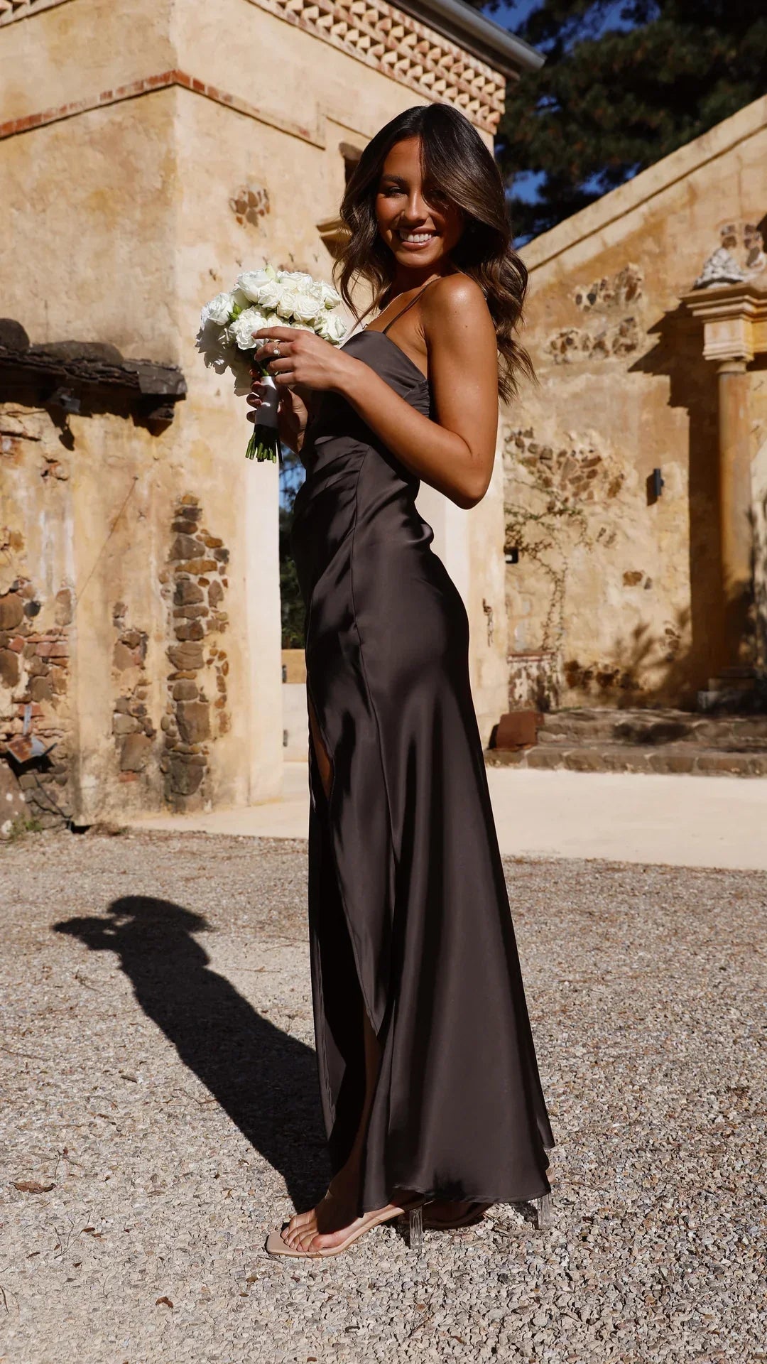 Valerie – Satin allure – Strappy slit maxi dress-10174855708999-Ivory Ombre