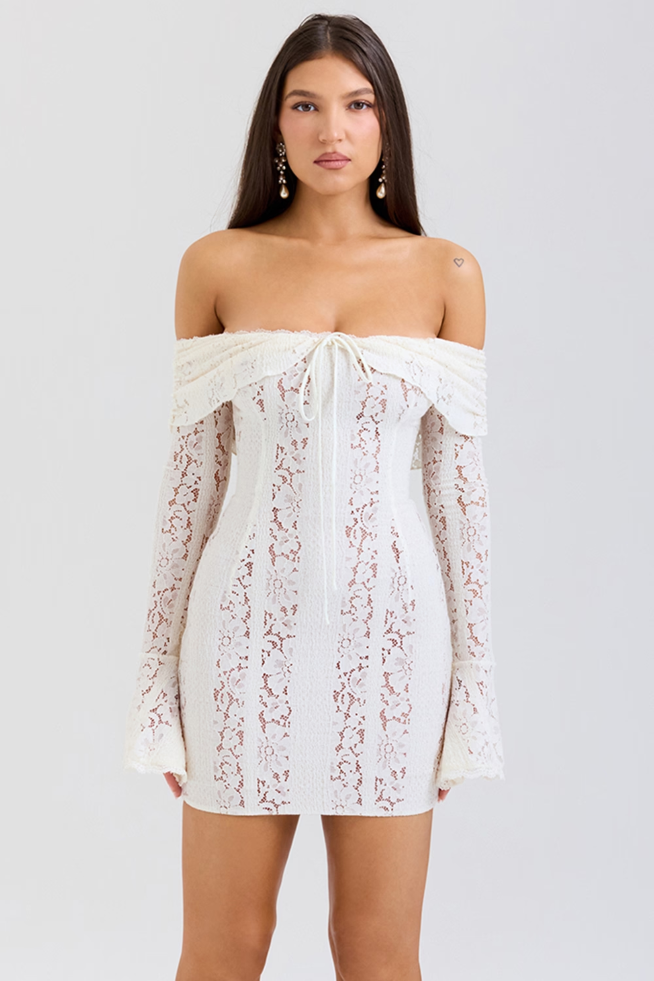 Valerienne – Off-shoulder lace – Mini dress-10183970324807-Ivory Ombre