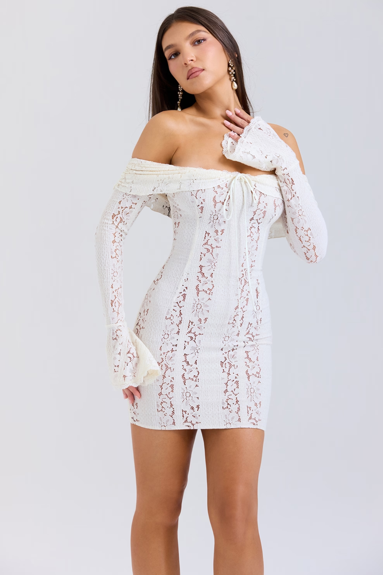 Valerienne – Off-shoulder lace – Mini dress-10183970324807-Ivory Ombre