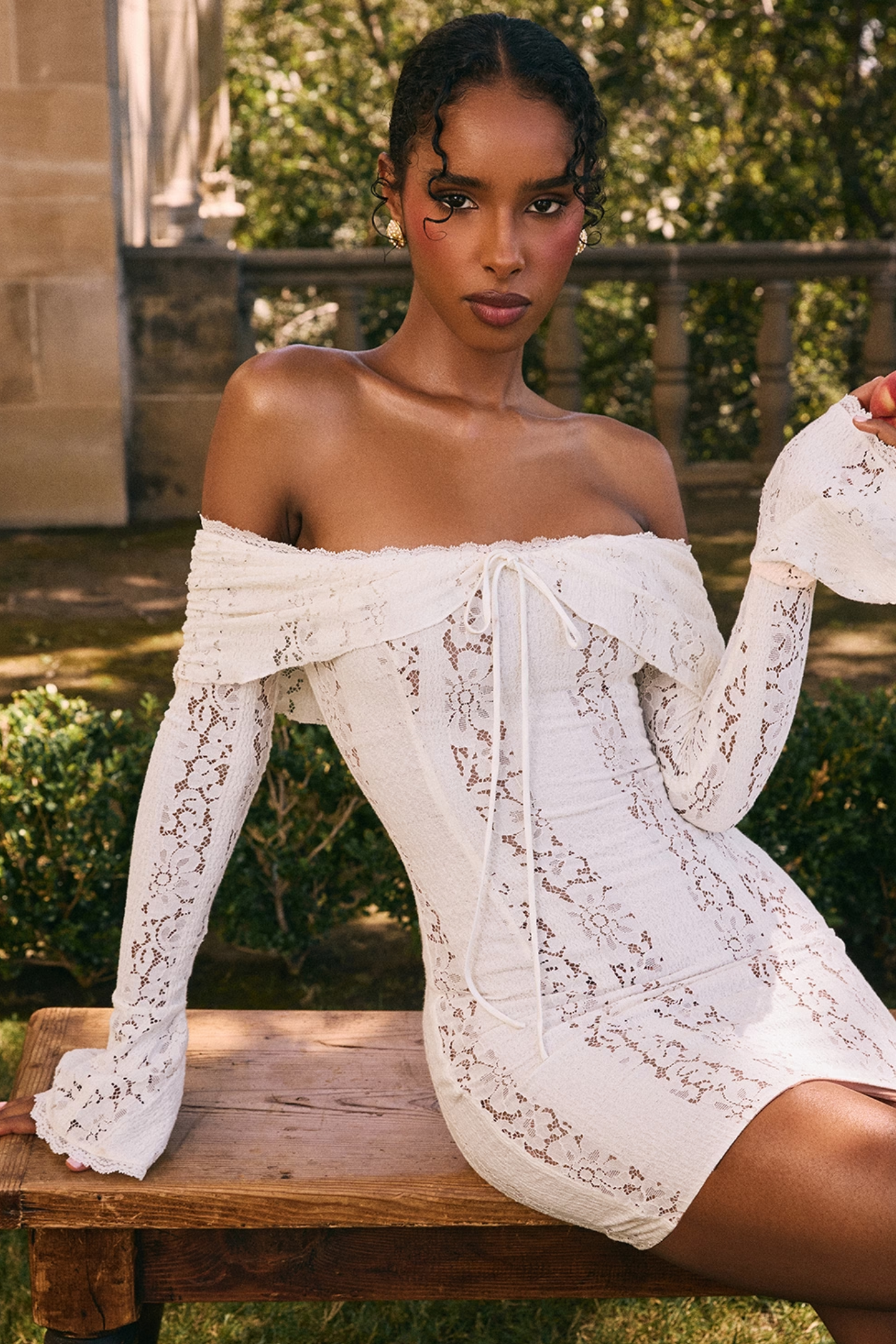 Valerienne – Off-shoulder lace – Mini dress-10183970324807-Ivory Ombre