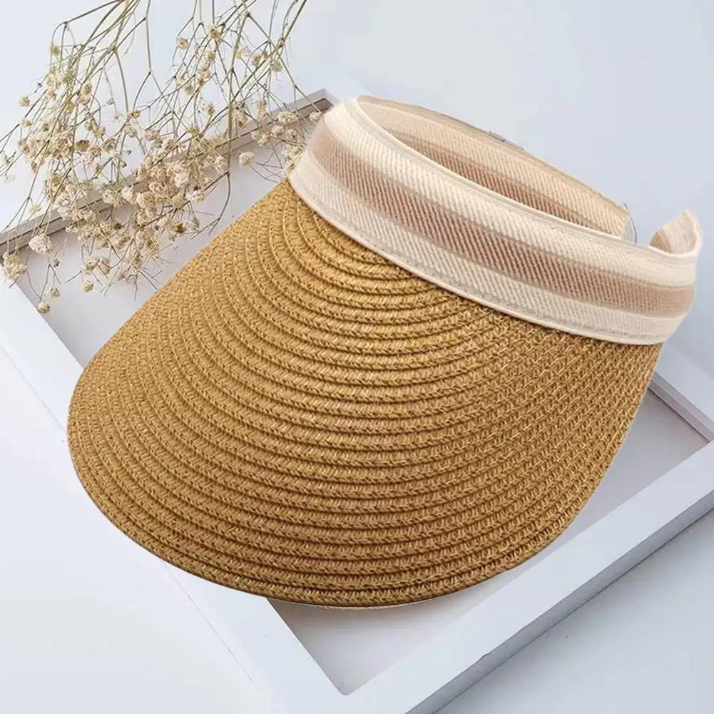 Valine – Sporty stripe – Straw sun visor-10174850466119-Ivory Ombre
