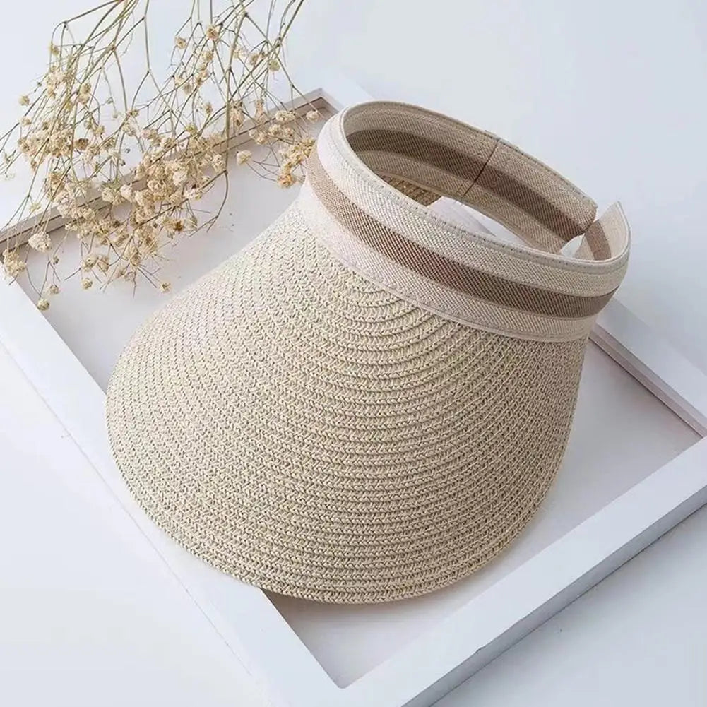 Valine – Sporty stripe – Straw sun visor-10174850466119-Ivory Ombre
