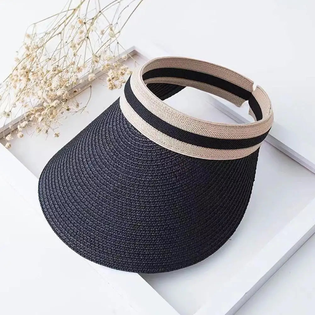 Valine – Sporty stripe – Straw sun visor-10174850466119-Ivory Ombre