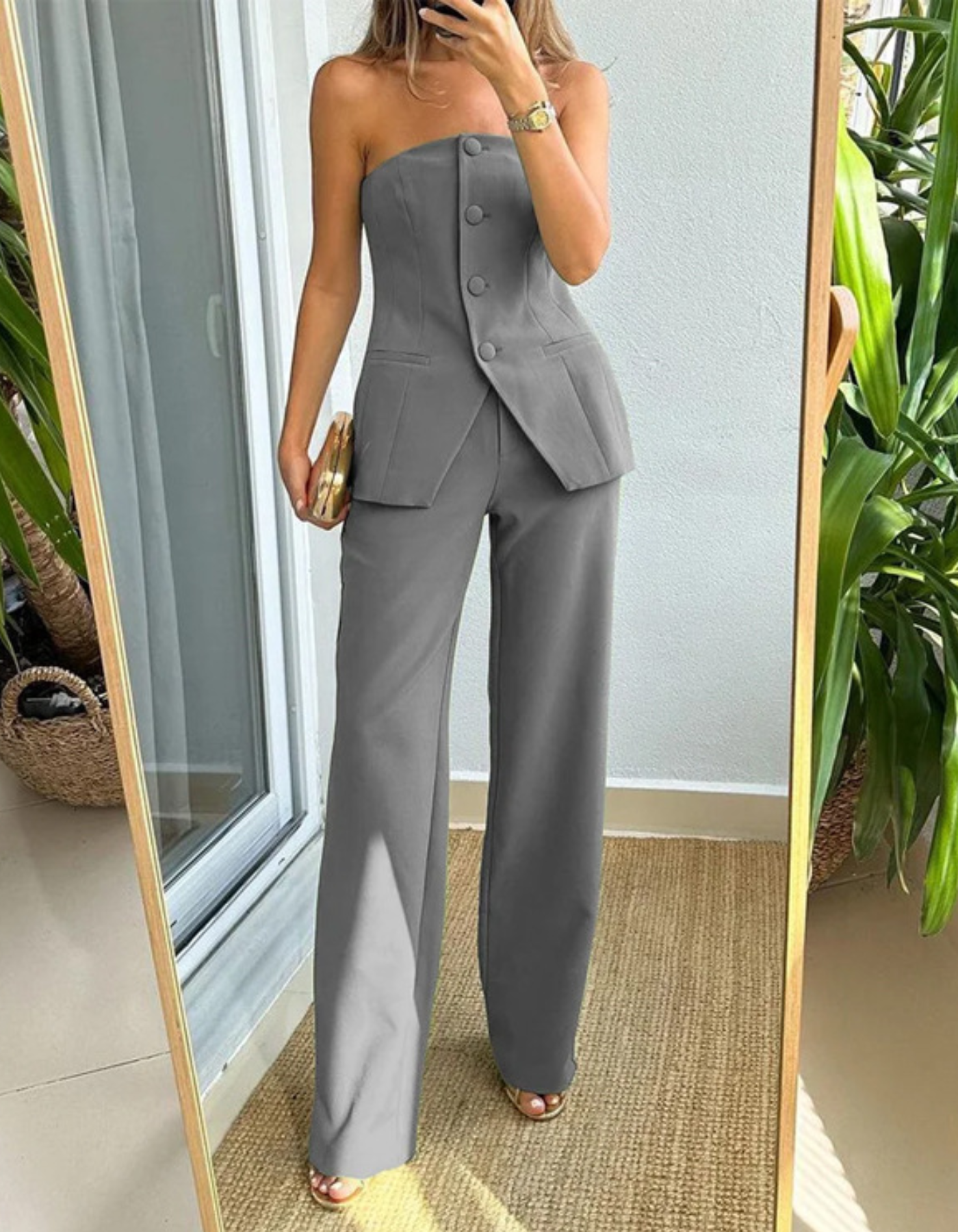 Valissia – Strapless tailored – Co-ord set-10183970488647-Ivory Ombre