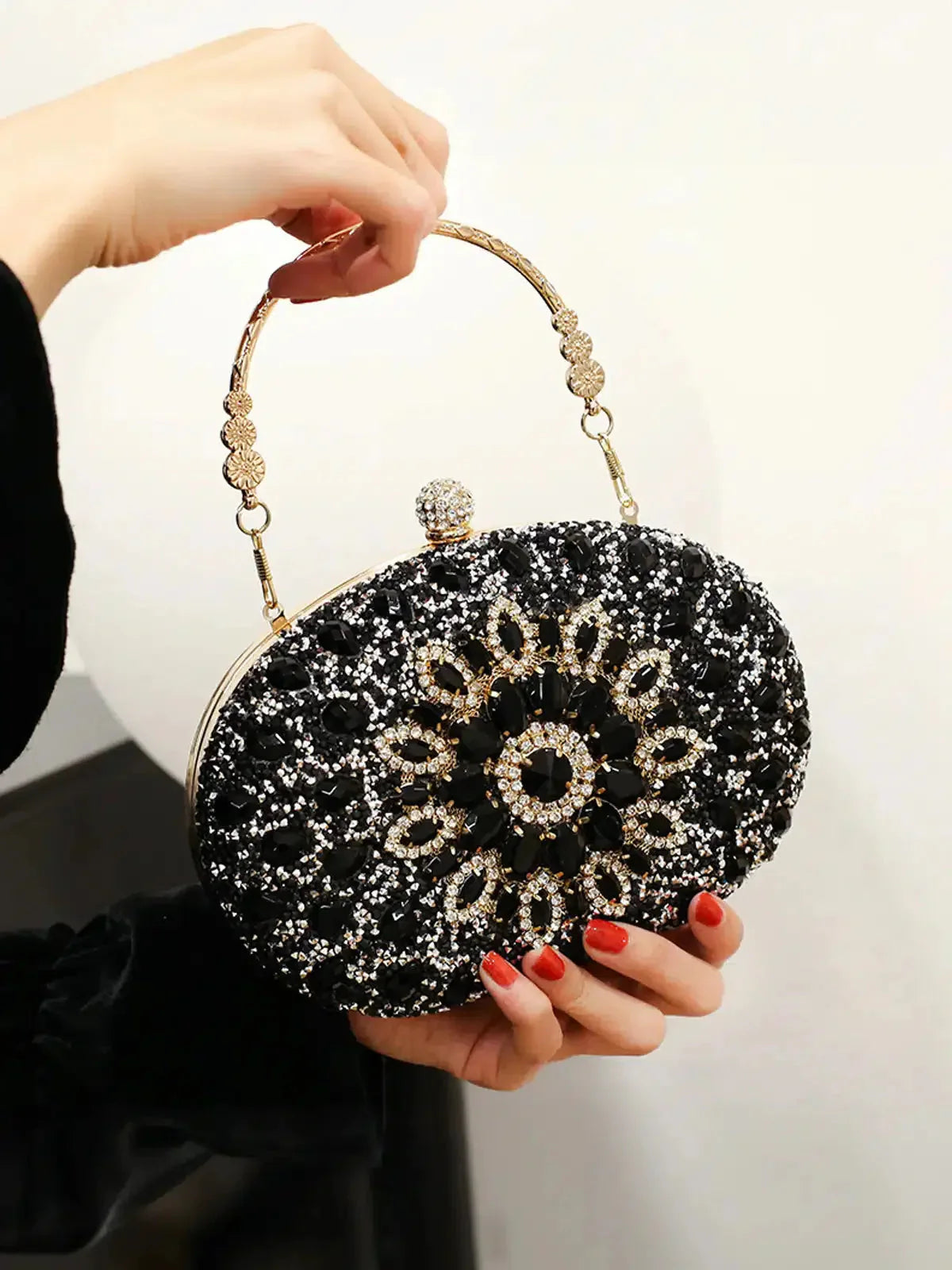 Vega – Floral motif – Gemstone evening clutch-10174667194695-Ivory Ombre