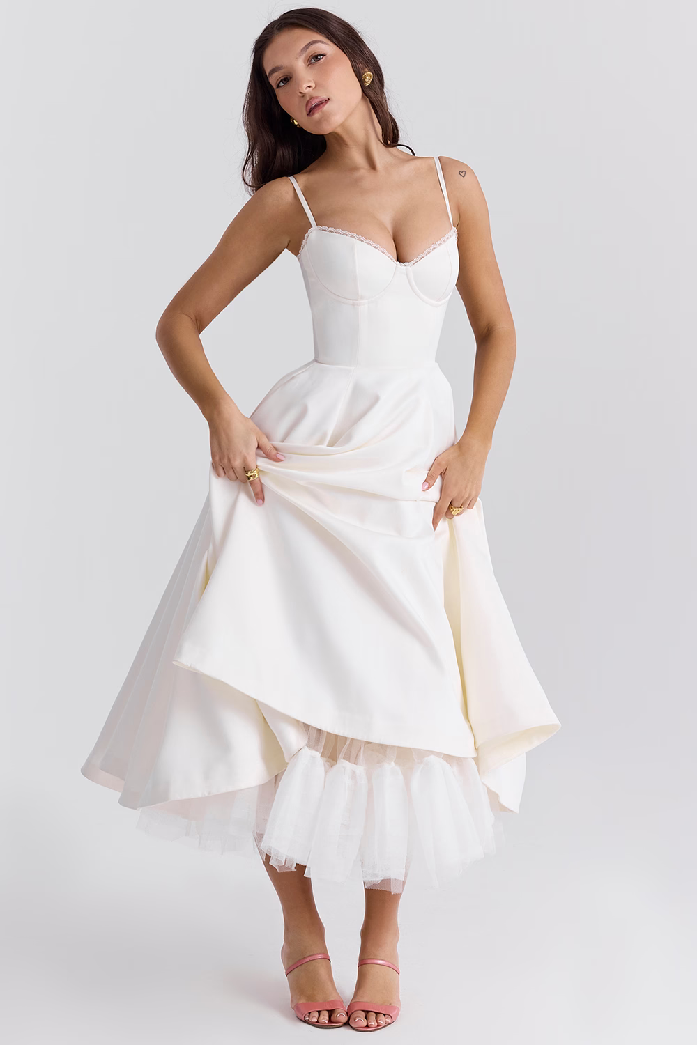 Verdetta – Corset bodice – Midi cocktail dress-10174851776839-Ivory Ombre
