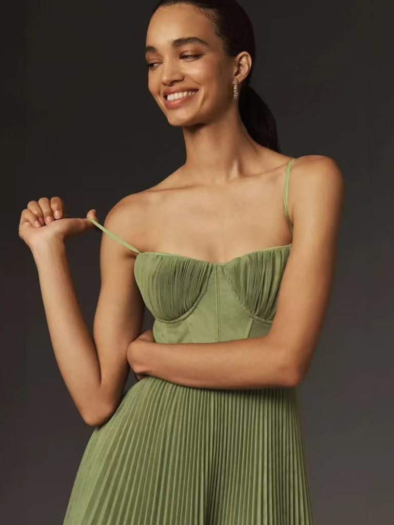 Verelisse – Pleated romance – Corset midi dress-10174856200519-Ivory Ombre