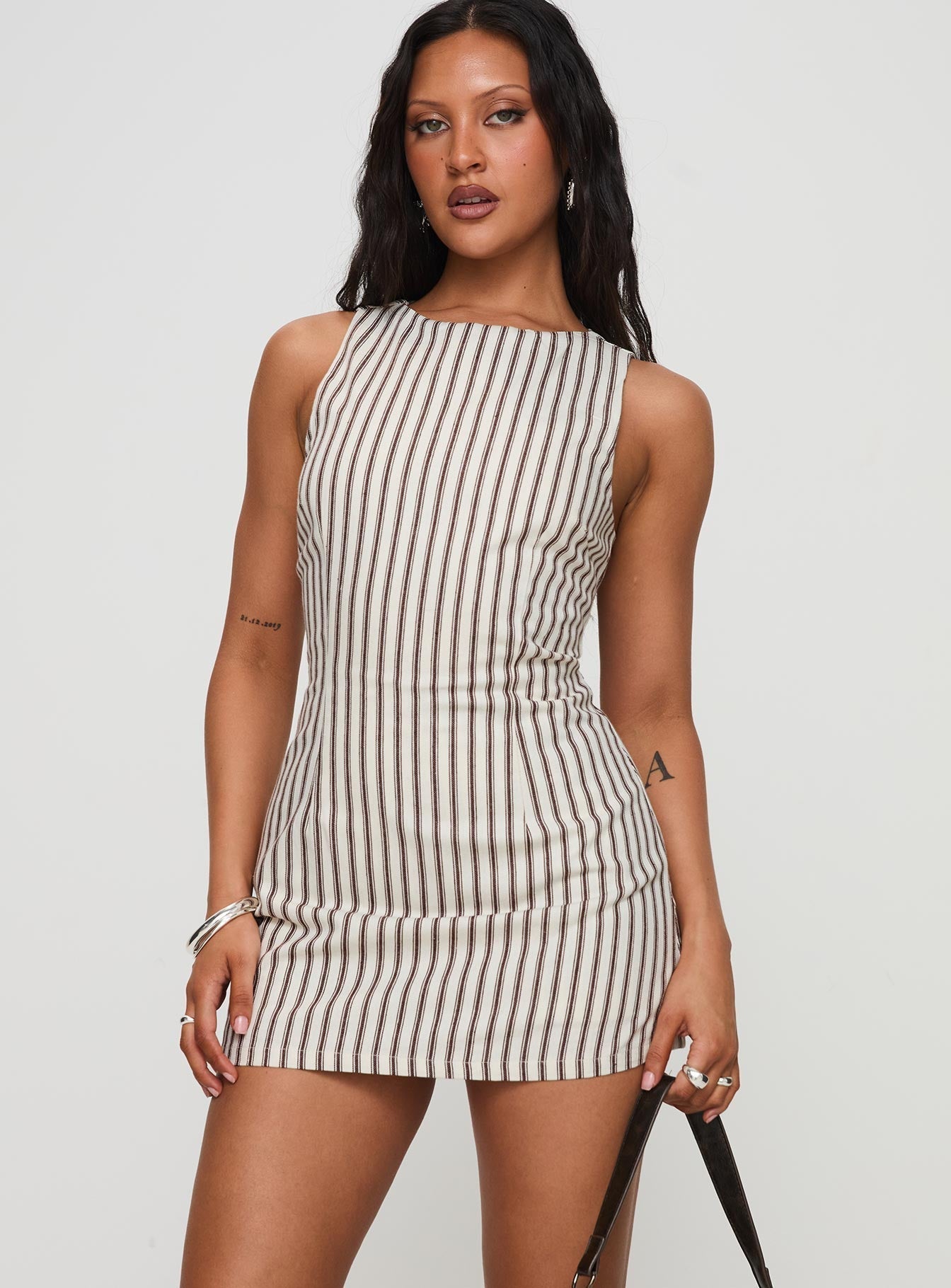 Viena – Pinstripe contour – Sleeveless mini dress-10174868029767-Ivory Ombre