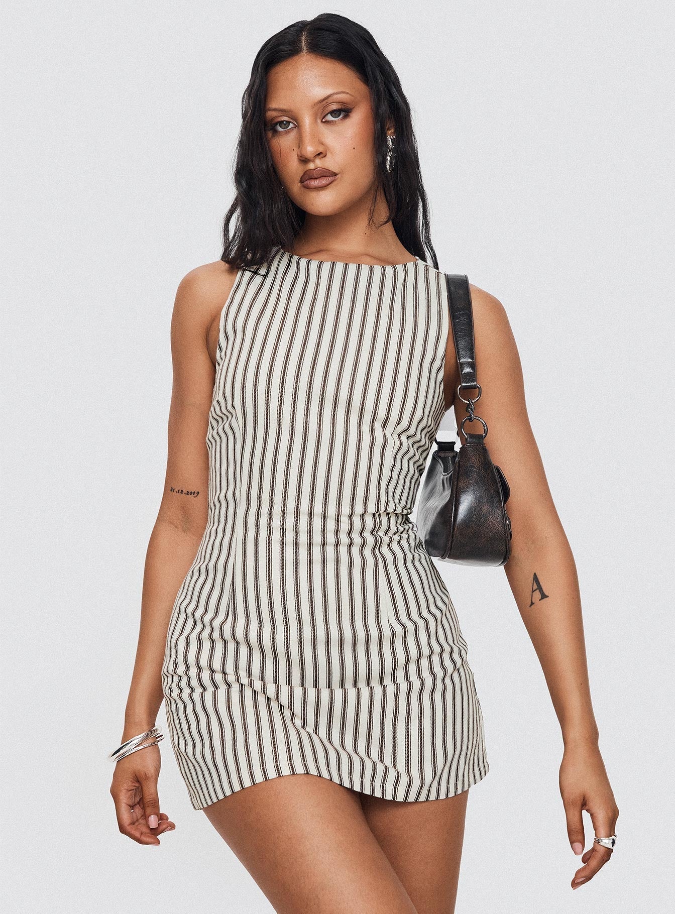 Viena – Pinstripe contour – Sleeveless mini dress-10174868029767-Ivory Ombre