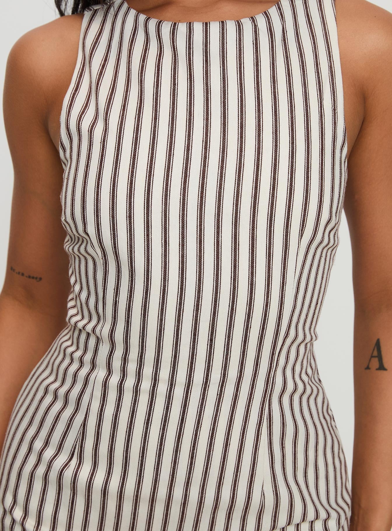Viena – Pinstripe contour – Sleeveless mini dress-10174868029767-Ivory Ombre