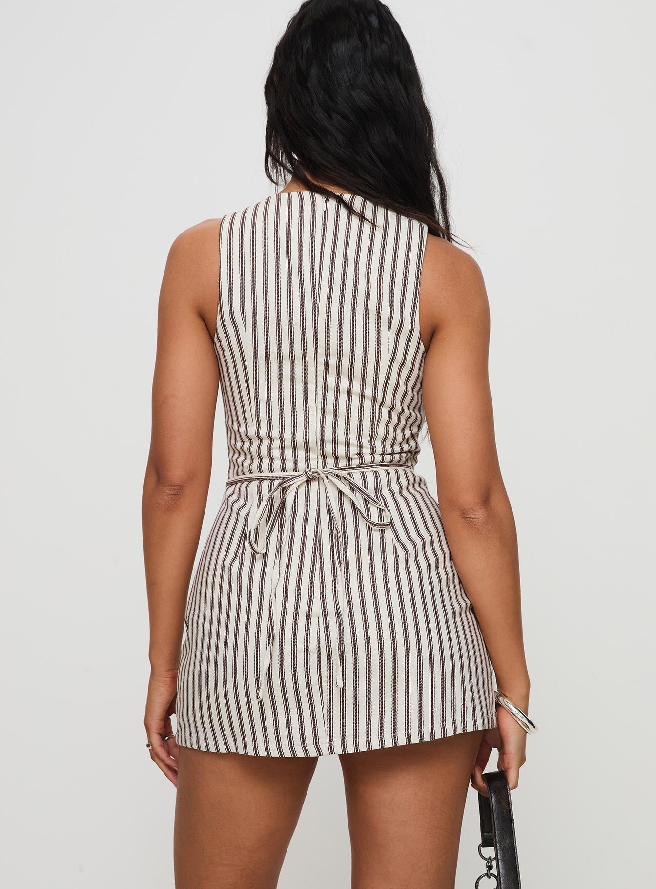 Viena – Pinstripe contour – Sleeveless mini dress-10174868029767-Ivory Ombre