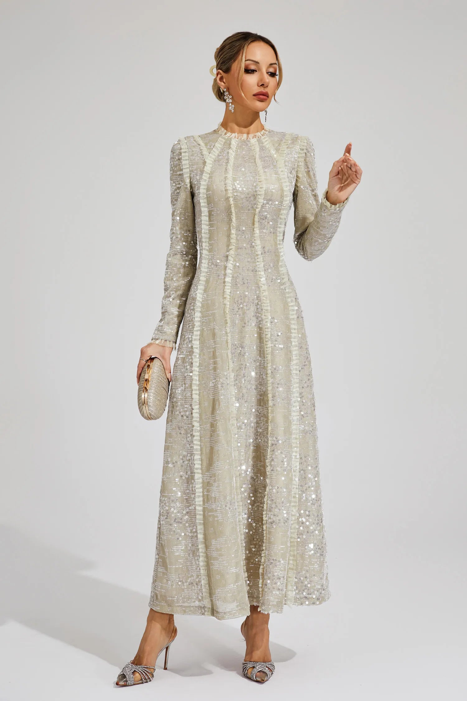 Virelia – Sequin elegance – Maxi dress-10174852235591-Ivory Ombre