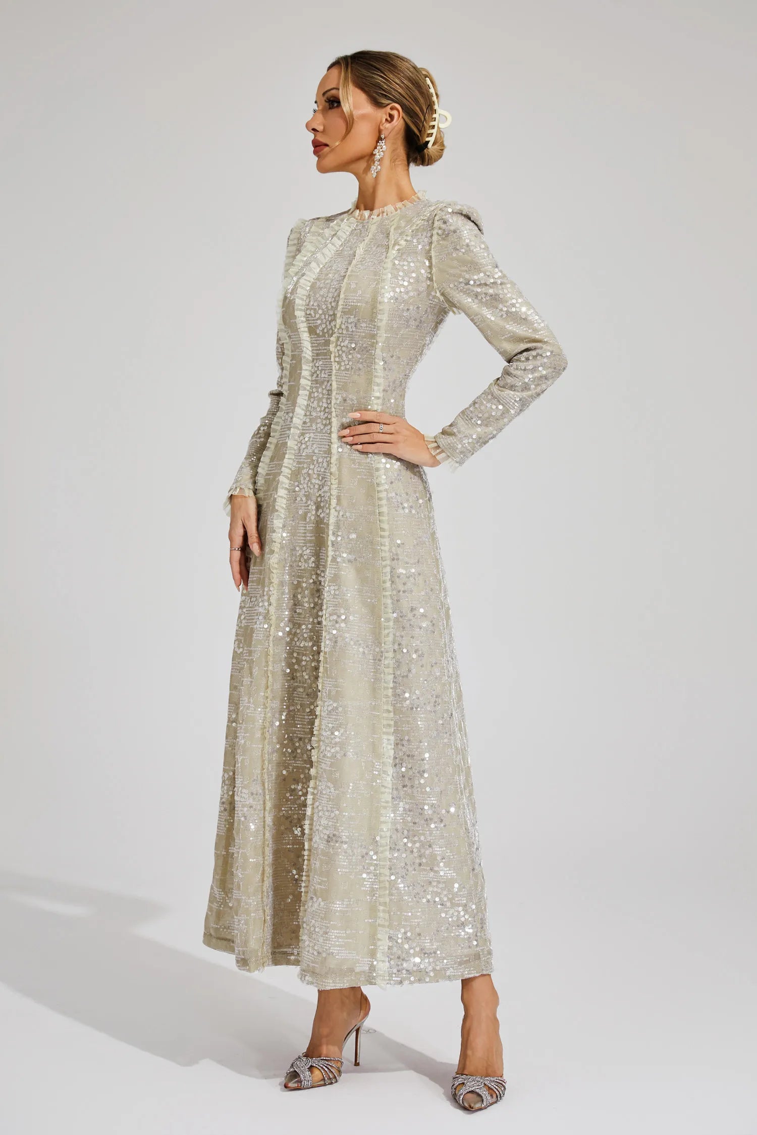Virelia – Sequin elegance – Maxi dress-10174852235591-Ivory Ombre