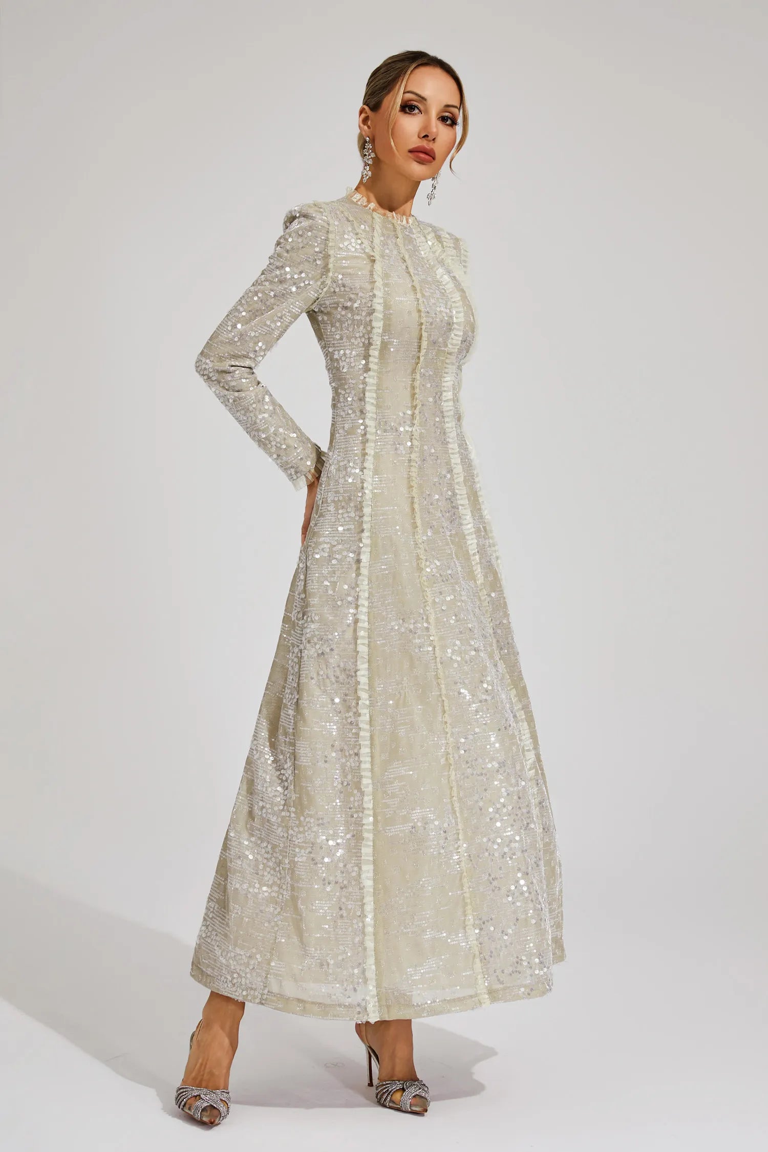 Virelia – Sequin elegance – Maxi dress-10174852235591-Ivory Ombre