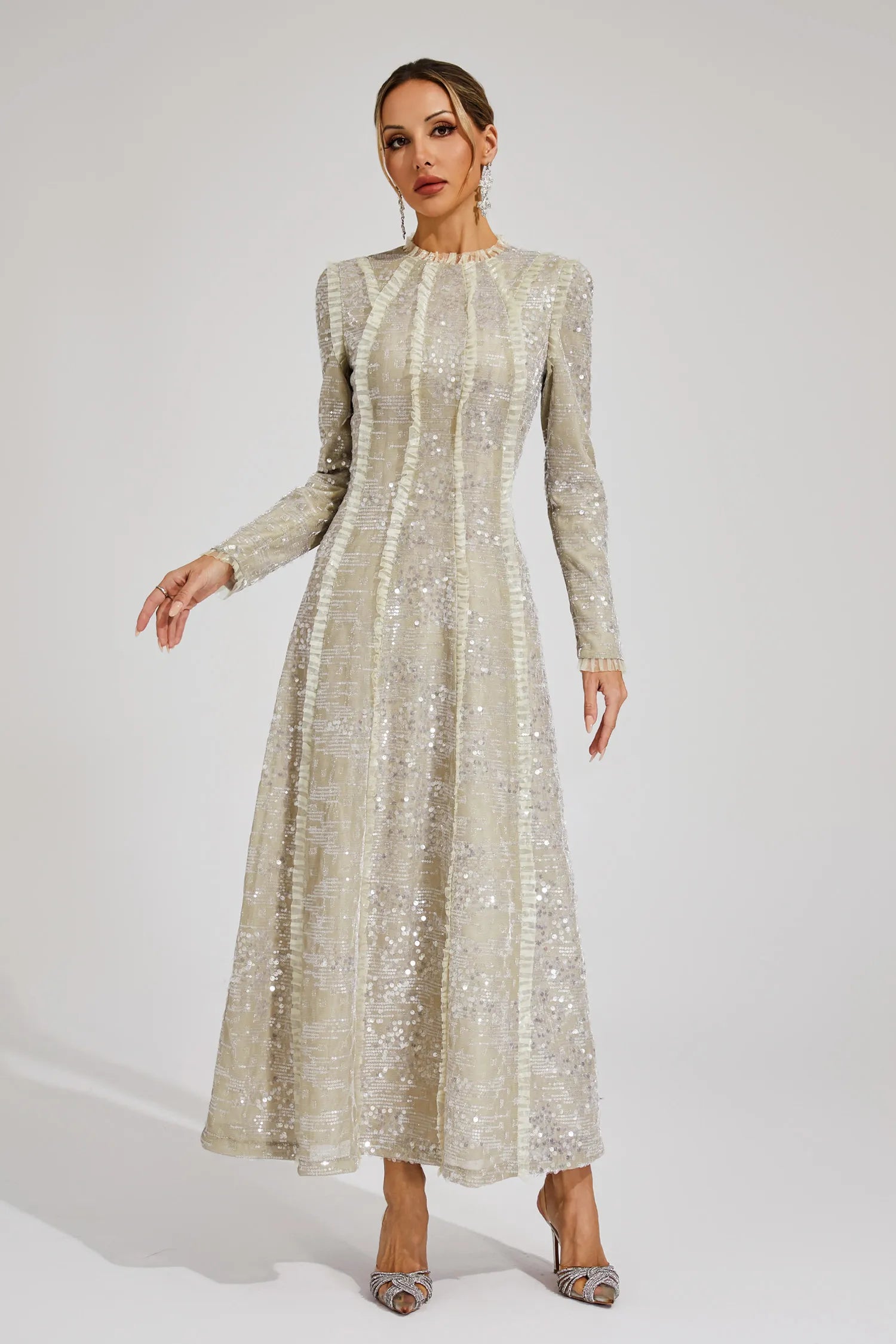 Virelia – Sequin elegance – Maxi dress-10174852235591-Ivory Ombre