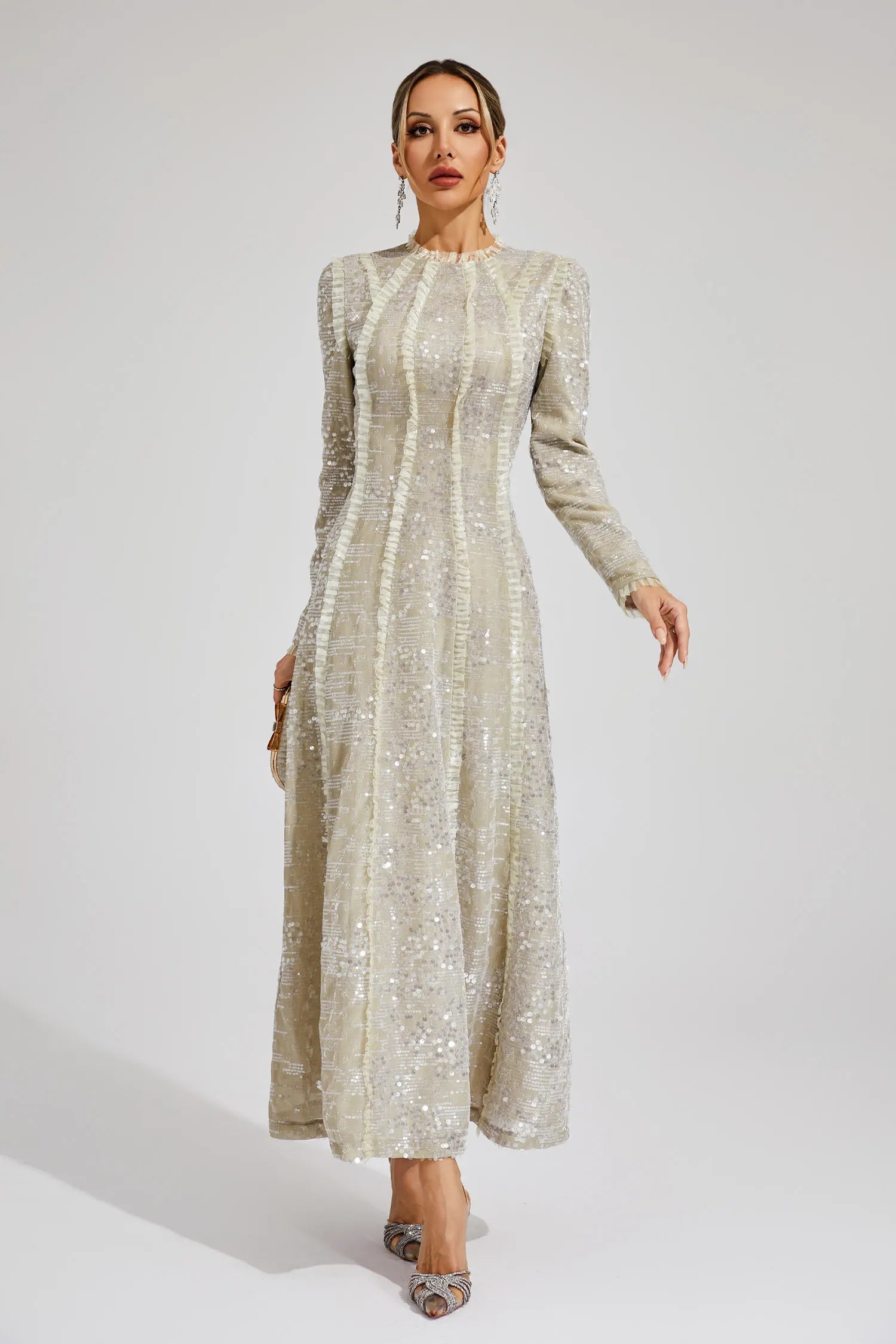 Virelia – Sequin elegance – Maxi dress-10174852235591-Ivory Ombre