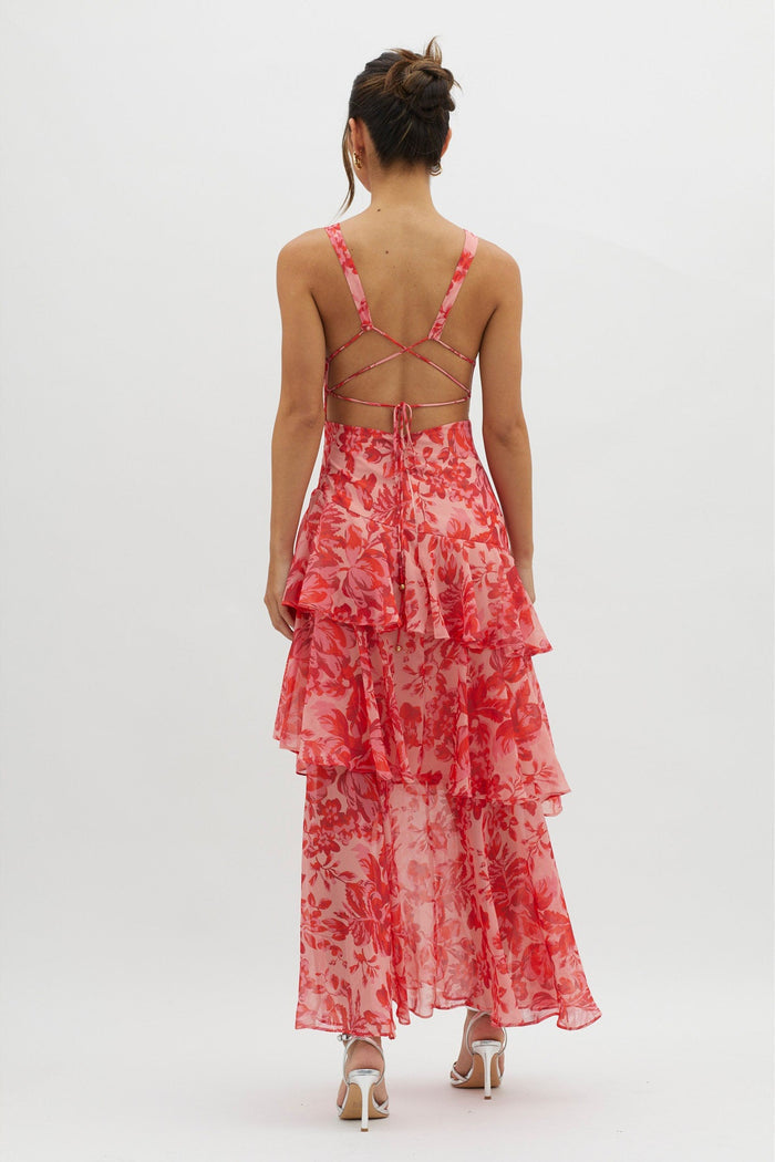 Virella – Tiered bloom – Floral chiffon maxi dress-10174862655815-Ivory Ombre