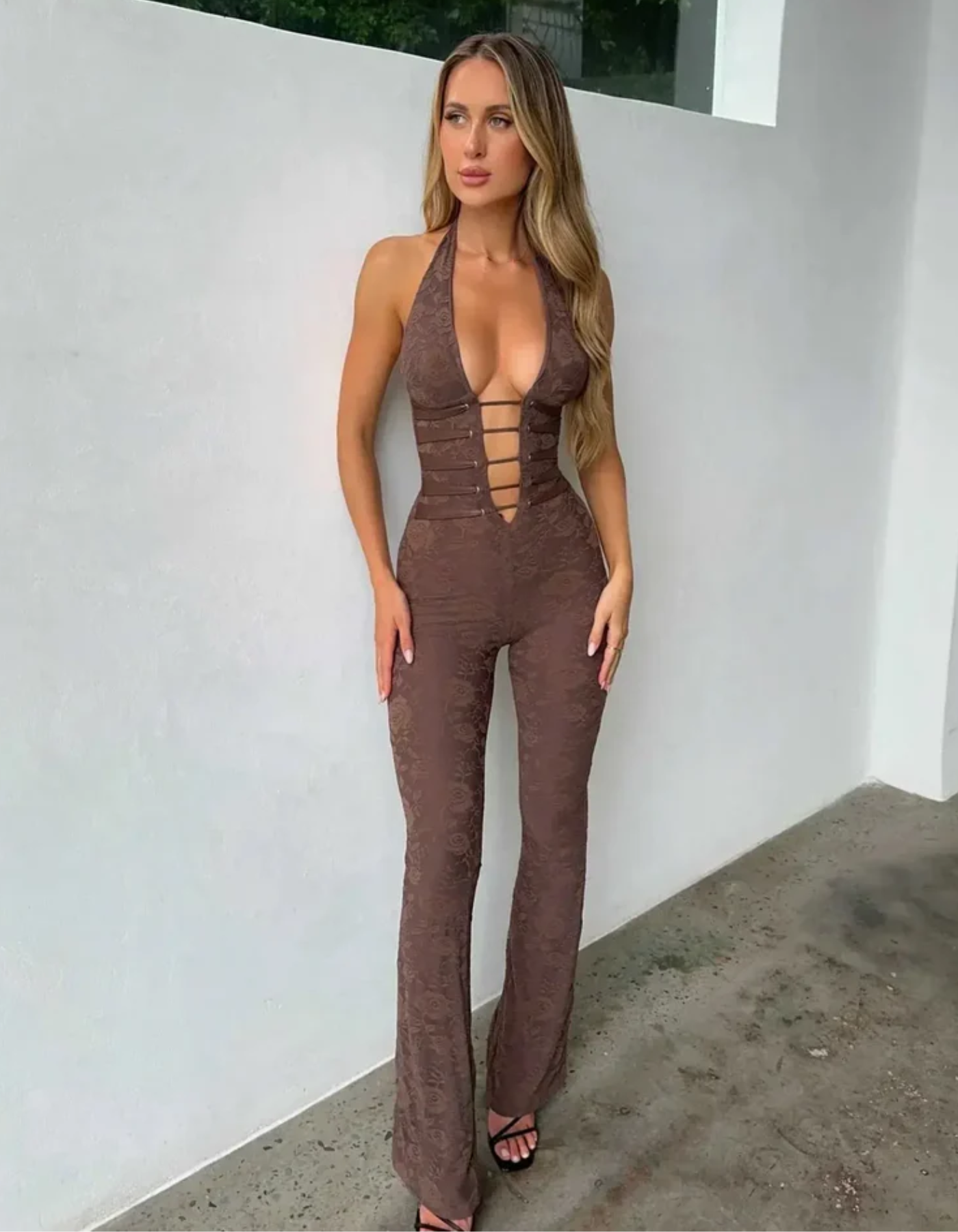 Vittoria – Strappy corset detail – Lace jumpsuit-10174842765639-Ivory Ombre