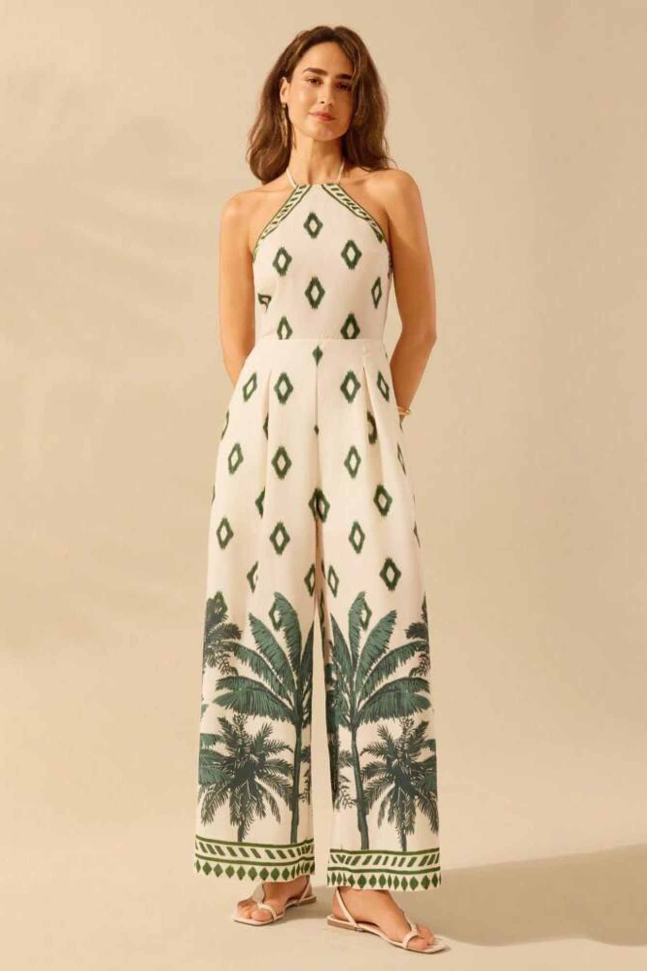 Vivenza – Bohemian bloom – Halterneck jumpsuit-10199537779015-Ivory Ombre