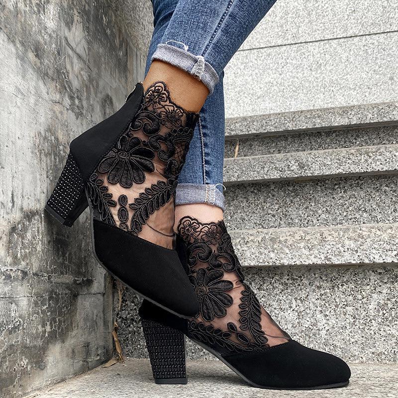 Viviana – Floral mesh – Ankle boots-10174759600455-Ivory Ombre