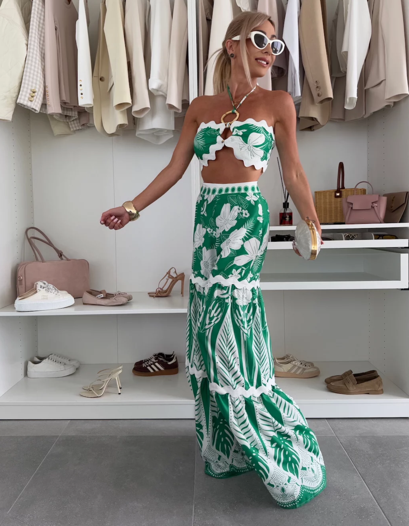 Zafarella – Tropical print flair – Two-piece set-10183313785159-Ivory Ombre