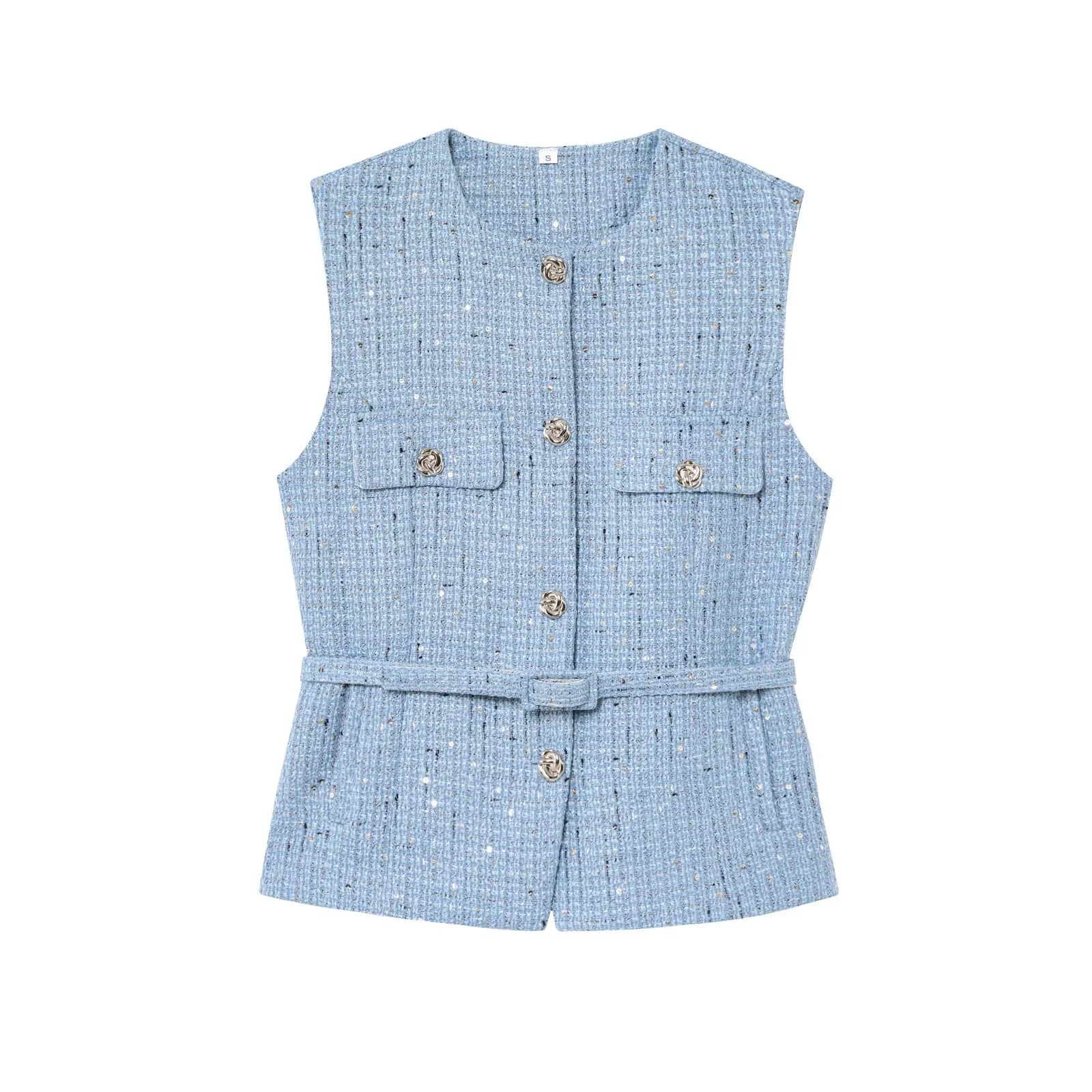 Zaira – Textured button detail – Tweed vest top-10174746198343-Ivory Ombre