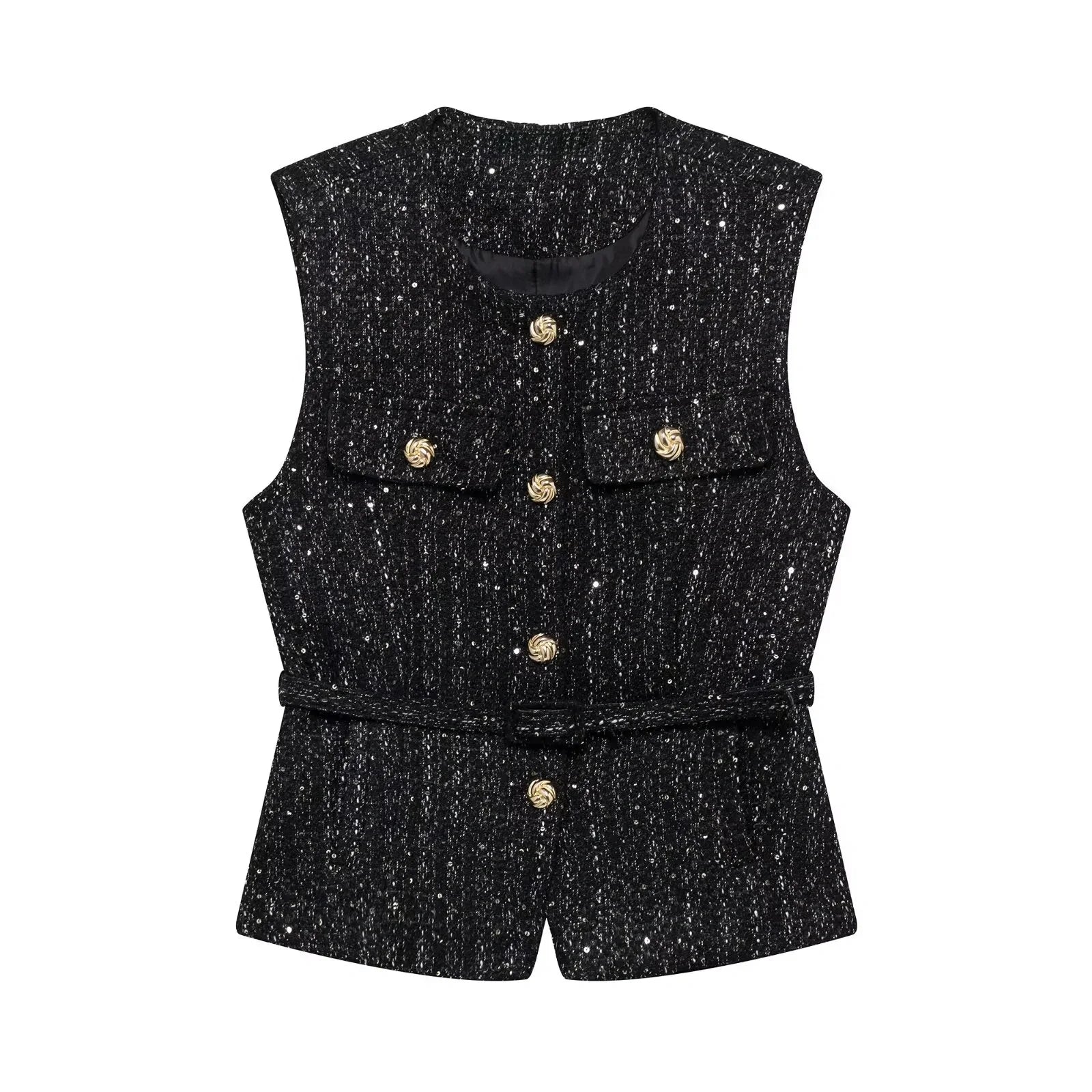 Zaira – Textured button detail – Tweed vest top-10174746198343-Ivory Ombre