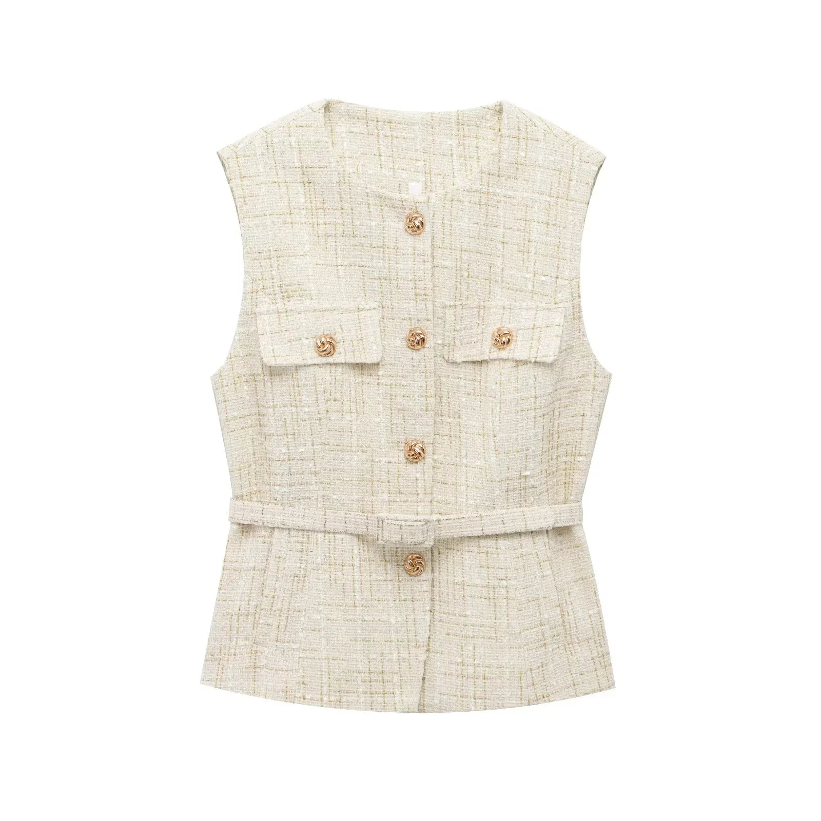Zaira – Textured button detail – Tweed vest top-10174746198343-Ivory Ombre