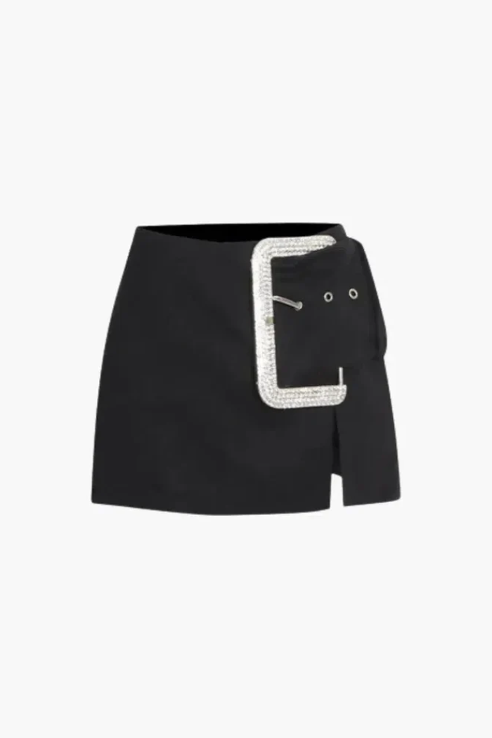 Zeno – Crystal buckle detail – High-split mini skirt-10174843683143-Ivory Ombre