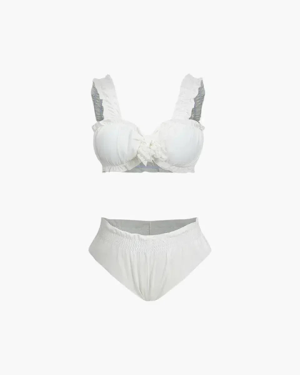 Ziraya – Feminine design – Frill trim bikini set-10174708580679-Ivory Ombre