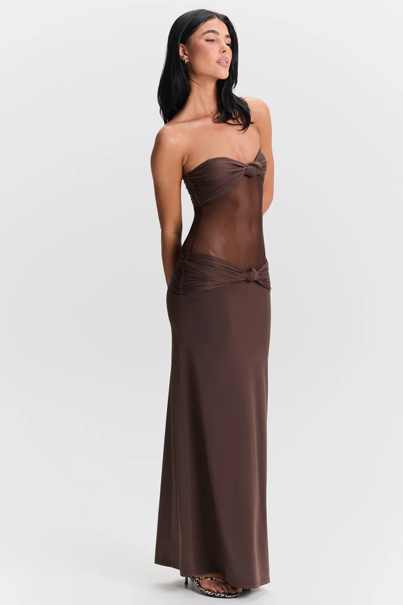 Zoie – Sheer twist detail – Strapless maxi dress-10174847025479-Ivory Ombre
