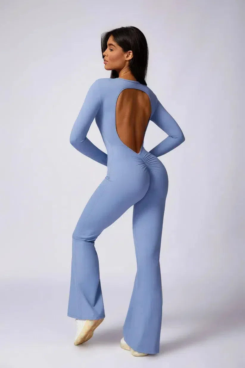 Zorina – Round neckline – Seamless gym jumpsuit-10174778868039-Ivory Ombre