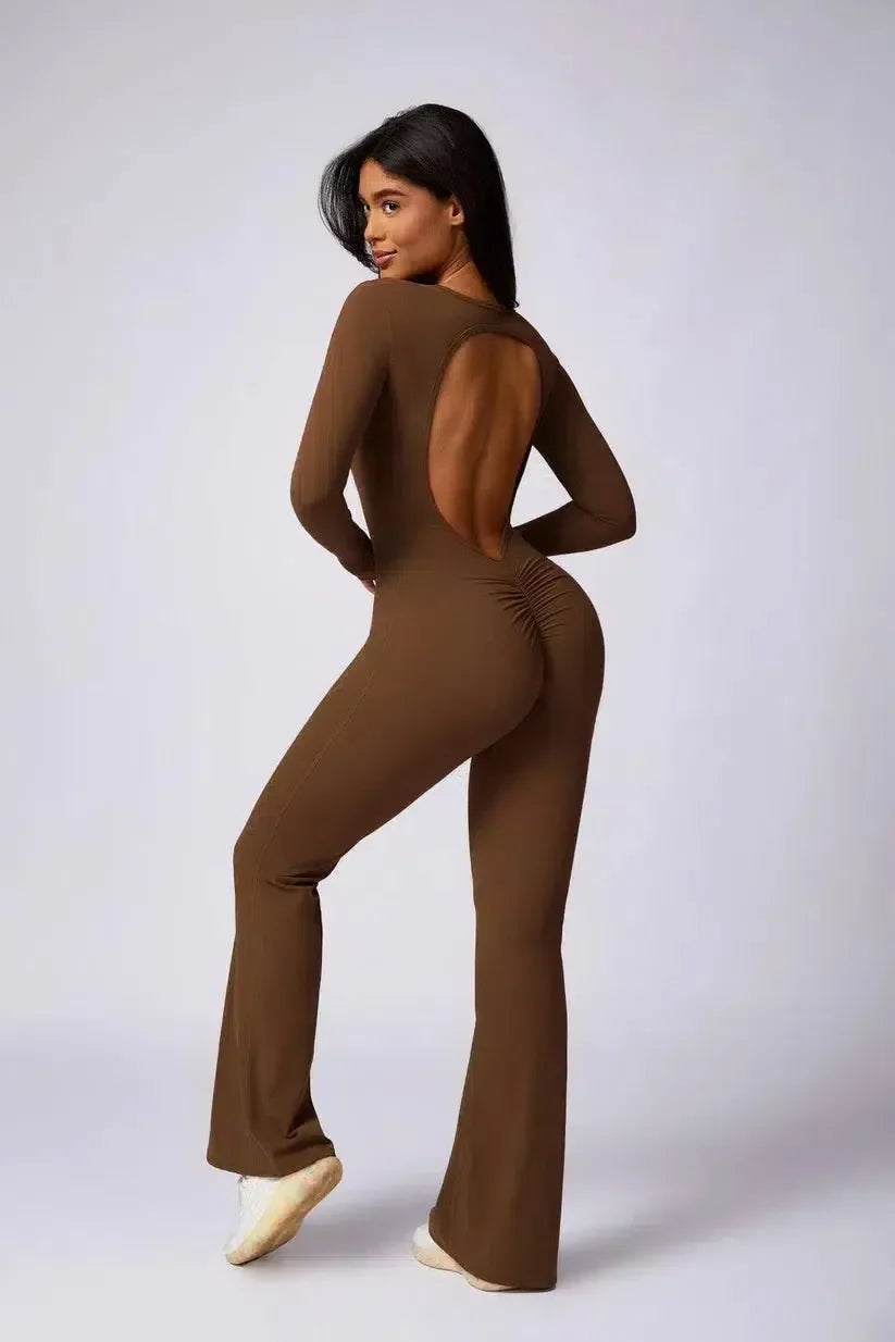 Zorina – Round neckline – Seamless gym jumpsuit-10174778868039-Ivory Ombre